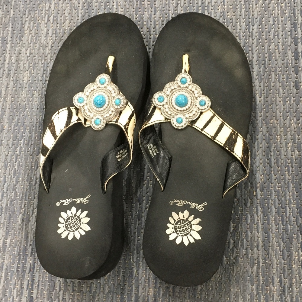 Yellowbox Women's Black and Gold Sandals with Turquoise Accents